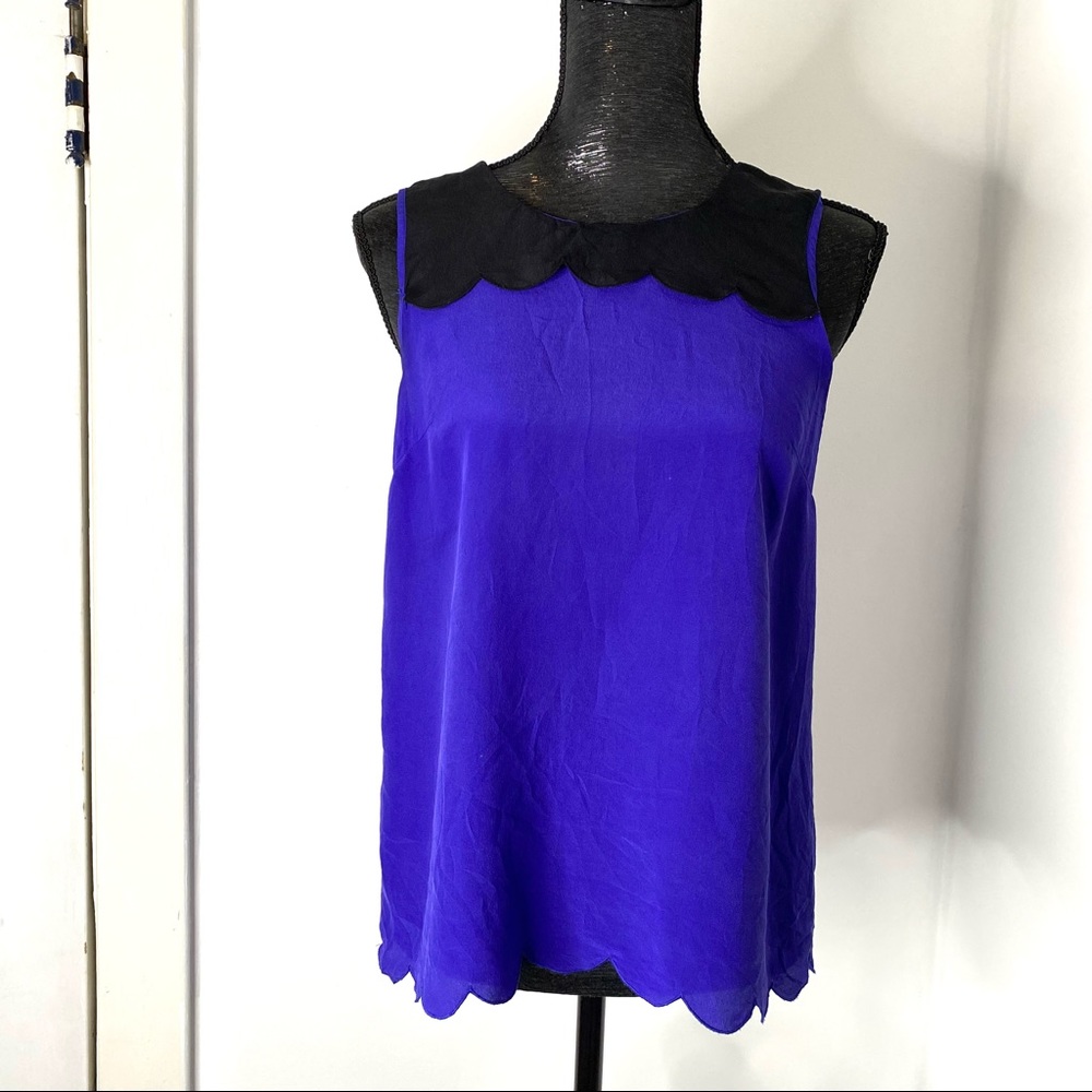 Club Monaco Silk Scalloped Sleeveless Top
